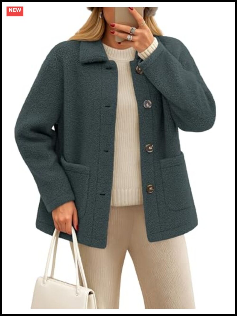 Fleece Jacket Button Down Sherpa Teddy Coat Fuzzy Outerwear